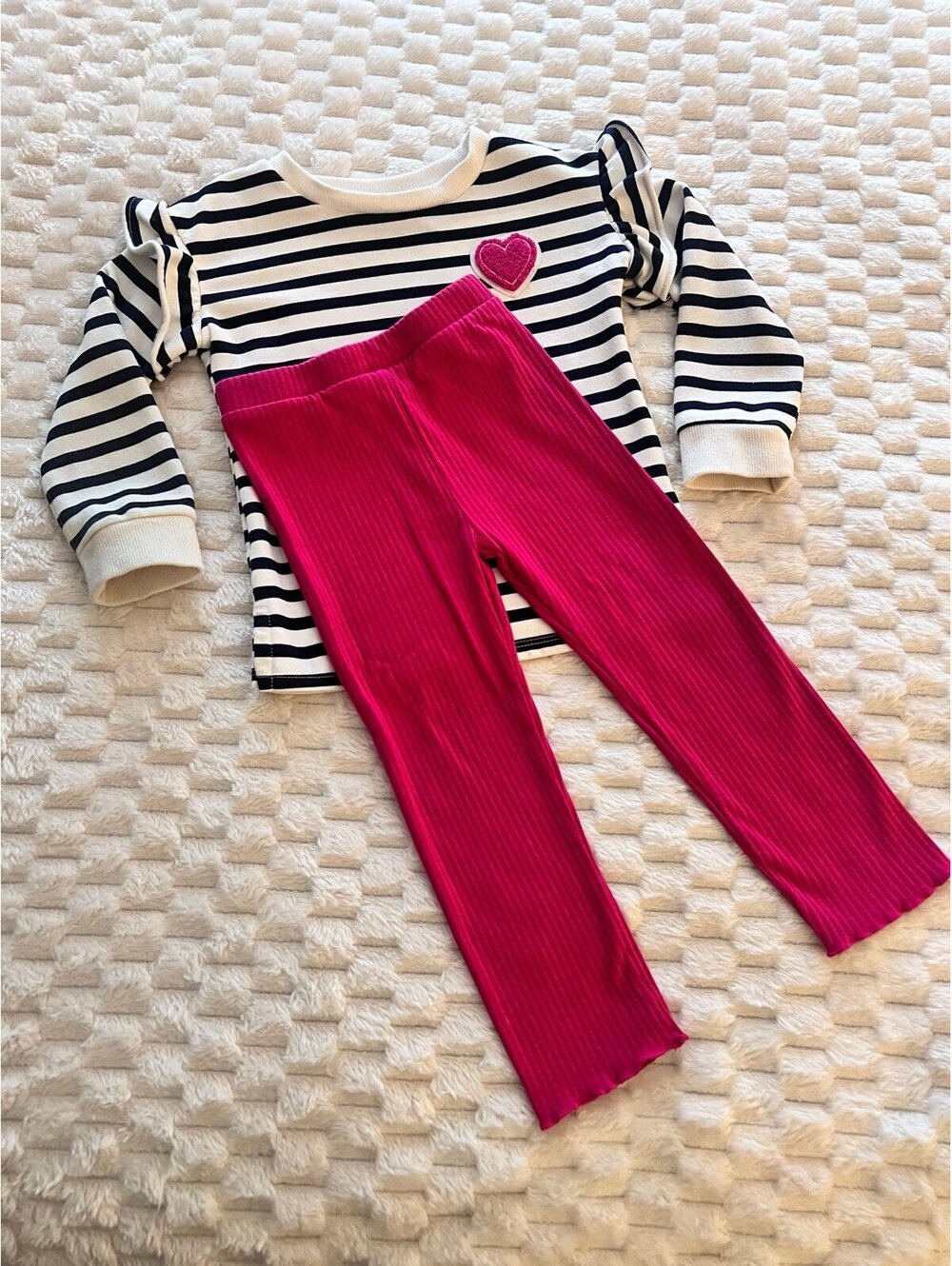 TCP 2pc Girls Striped Ruffle Sweatshirt & Pink Leggings Set; Fall Outfit (3T)
